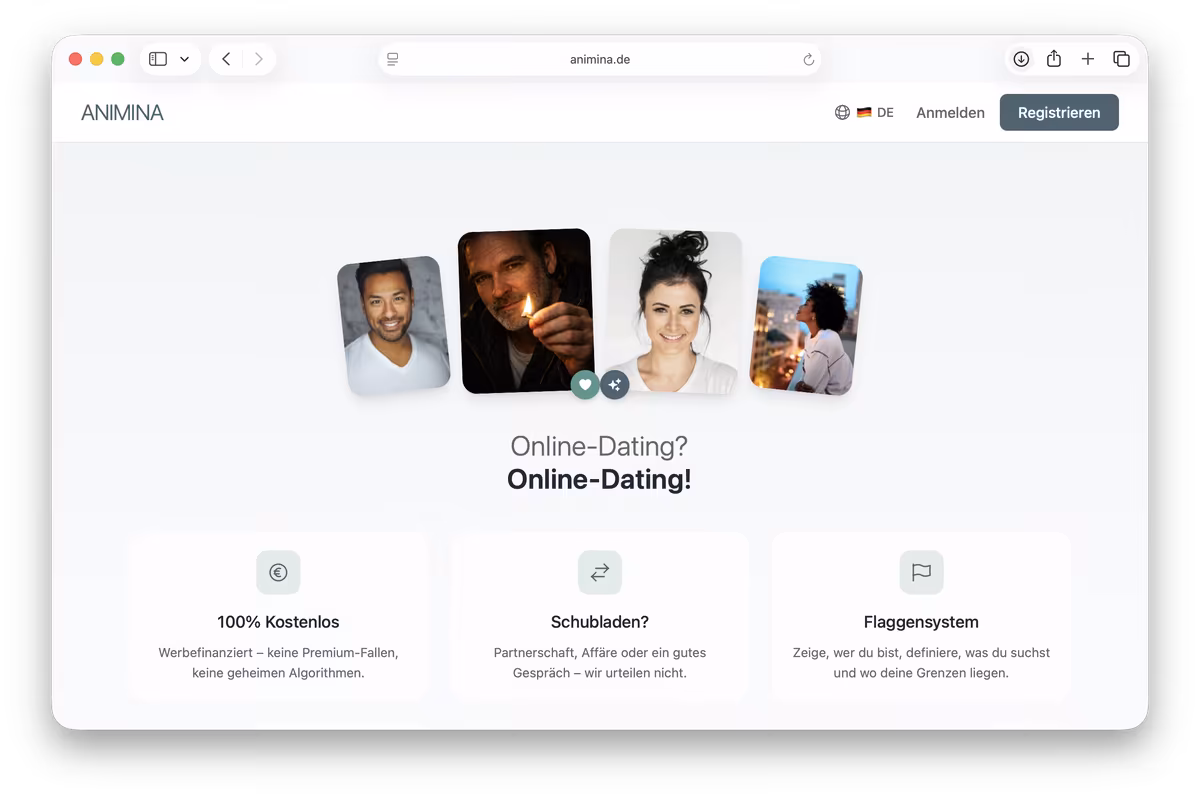 Screenshot der alten animina.de Homepage.